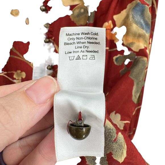 Coldwater Creek Red Floral Print Cotton Silk Blend Long Sleeve Lightweight Top - Picture 13 of 13